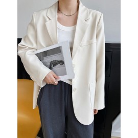 Solid Pocket Button Front Lapel Long Sleeve Blazer Solid Pocket Button Front Lapel Long Sleeve Blazer