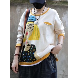 Cartoon Retro Printed O-neck Long Sleeve Sweater Cartoon Retro Printed O-neck Long Sleeve Sweater
