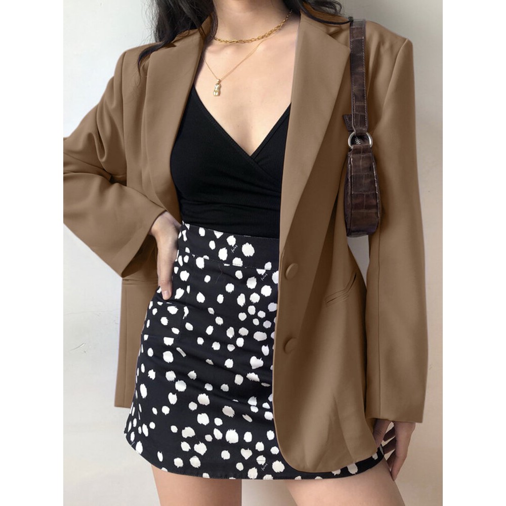 Solid Long Sleeve Pocket Button Front Lapel Blazer Solid Long Sleeve Pocket Button Front Lapel Blazer