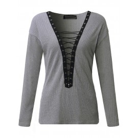 Criss-Cross Long Sleeve V-neck Blouses Criss-Cross Long Sleeve V-neck Blouses