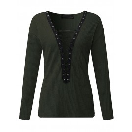 Criss-Cross Long Sleeve V-neck Blouses Criss-Cross Long Sleeve V-neck Blouses