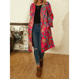 Floral Printed Long Sleeve Turn-down Collar Coat For Women Floral Printed Long Sleeve Turn-down Collar Coat For Women