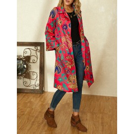 Floral Printed Long Sleeve Turn-down Collar Coat For Women Floral Printed Long Sleeve Turn-down Collar Coat For Women