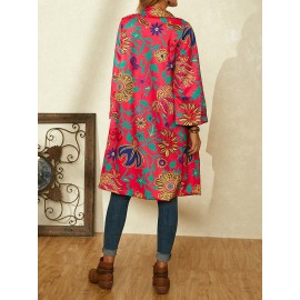 Floral Printed Long Sleeve Turn-down Collar Coat For Women Floral Printed Long Sleeve Turn-down Collar Coat For Women