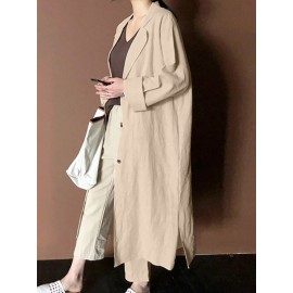 Solid Slit Hem Pocket Long Sleeve Lapel Loose Jacket Solid Slit Hem Pocket Long Sleeve Lapel Loose Jacket