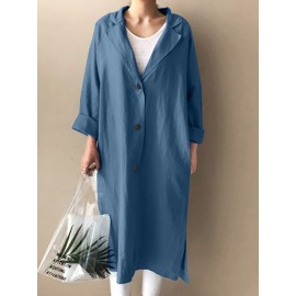 Solid Slit Hem Pocket Long Sleeve Lapel Loose Jacket Solid Slit Hem Pocket Long Sleeve Lapel Loose Jacket