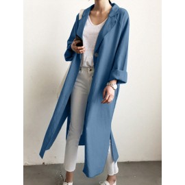 Solid Slit Hem Pocket Long Sleeve Lapel Loose Jacket Solid Slit Hem Pocket Long Sleeve Lapel Loose Jacket