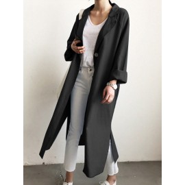 Solid Slit Hem Pocket Long Sleeve Lapel Loose Jacket Solid Slit Hem Pocket Long Sleeve Lapel Loose Jacket
