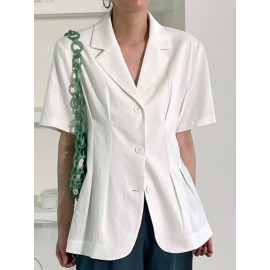 Solid Button Front Lapel Short Sleeve Casual Blazer