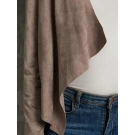Solid Lapel Long Sleeve Faux Suede Women Jacket