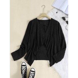 Solid Lapel Long Sleeve Faux Suede Women Jacket