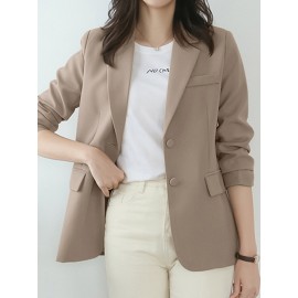 Women Solid Long Sleeve Button Front Lapel Blazer