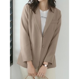 Women Solid Long Sleeve Button Front Lapel Blazer