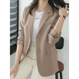 Women Solid Long Sleeve Button Front Lapel Blazer