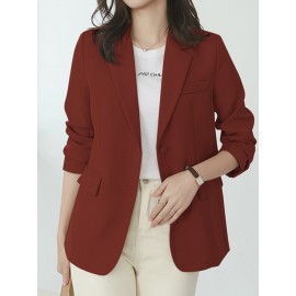 Women Solid Long Sleeve Button Front Lapel Blazer